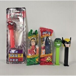Pez Dispensers Super Heroes Batman Wonder Woman Spiderman Hulk Wolverine Lot